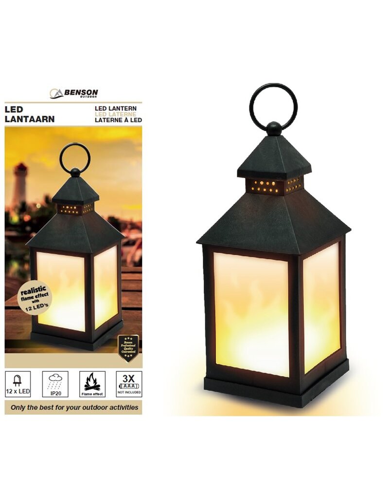 Led Lantaarn met Flame Effect 24x10,5x10,5cm. 12 Leds