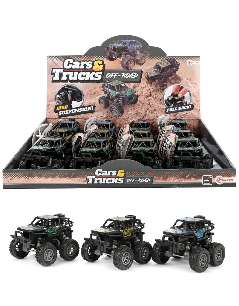 Monster Truck 4x4 Pull Back 6,5x8,5x5,5cm 3 assorti kleur