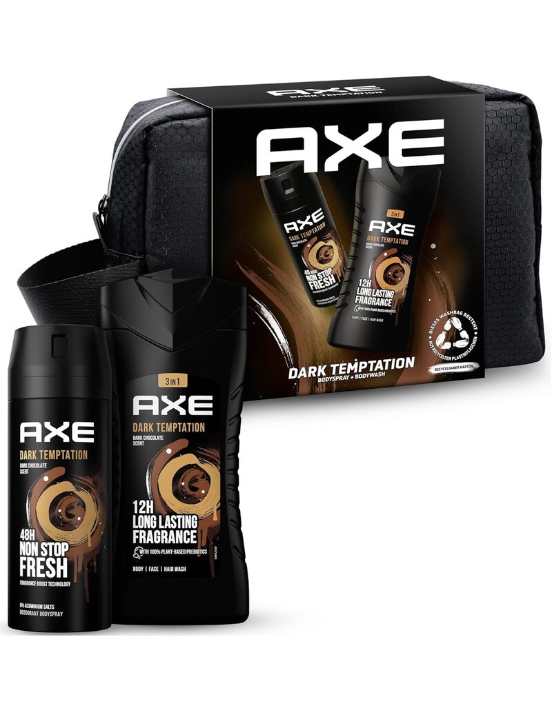 Axe Dark Temptation Giftset; Deo150ml+Douche250ml +toilettas