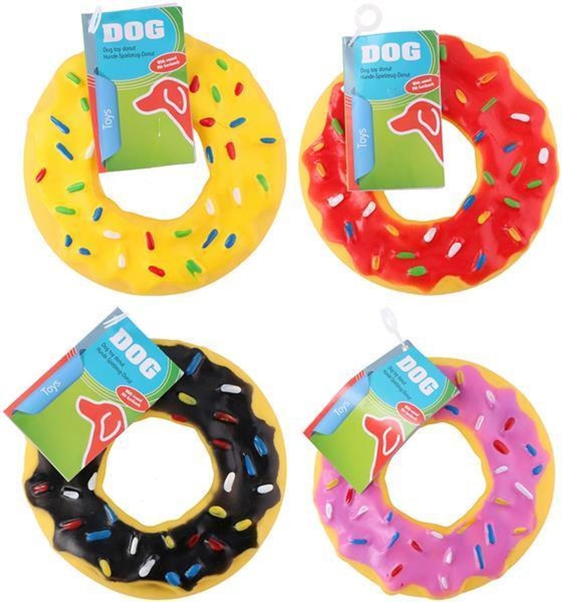 Hondenspeelgoed Donut met geluid 15cm 4 assorti kleur