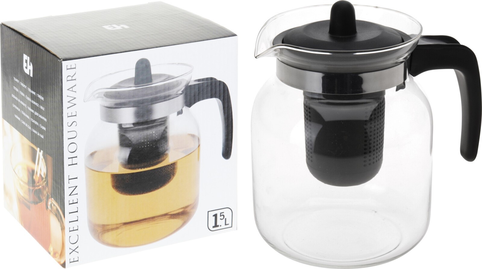 Theepot Glas 1500ml 4 assorti kleur, foto 2 van 2