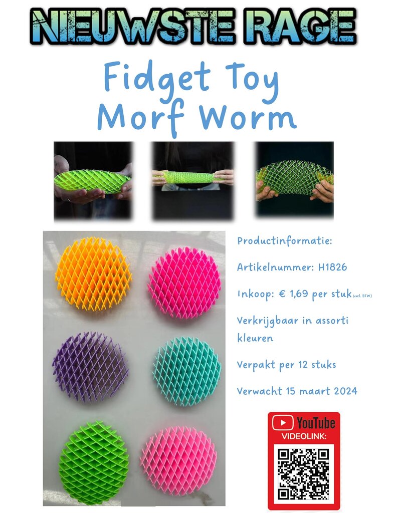 Magic Fidget Worm 24cm assorti kleur