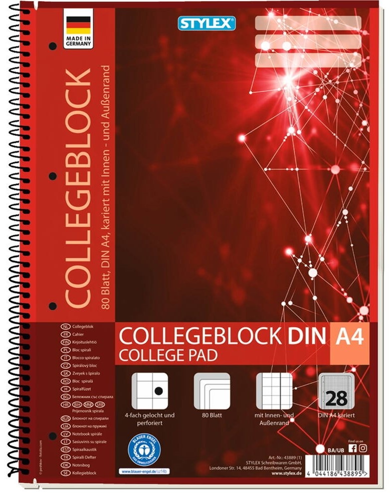 Stylex A4 Collegeblok met Ruitjes 80 Bladen