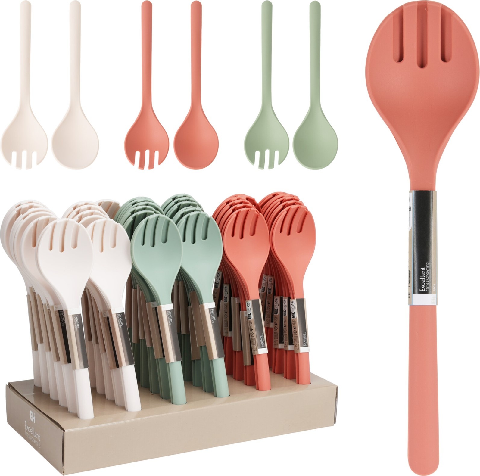 Saladebestek PP 2 delig 26,5cm 4 ass. kleur