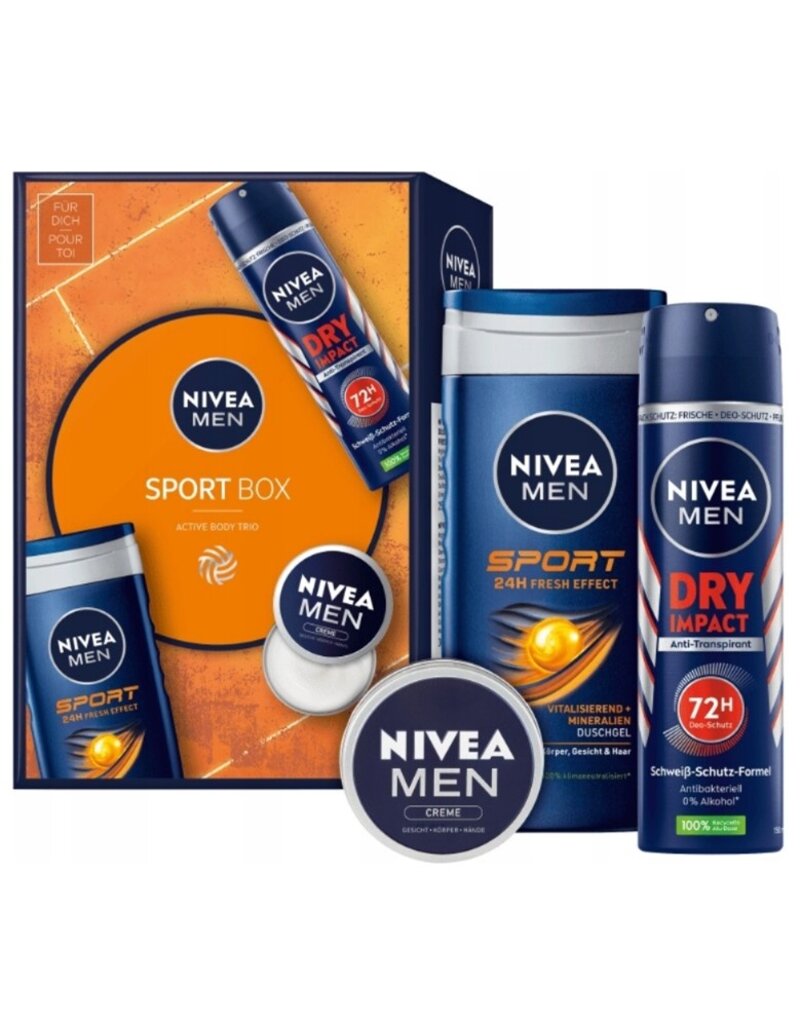 Nivea Men Sport Giftset;Douche 200ml, Deo 150ml & crème 30ml