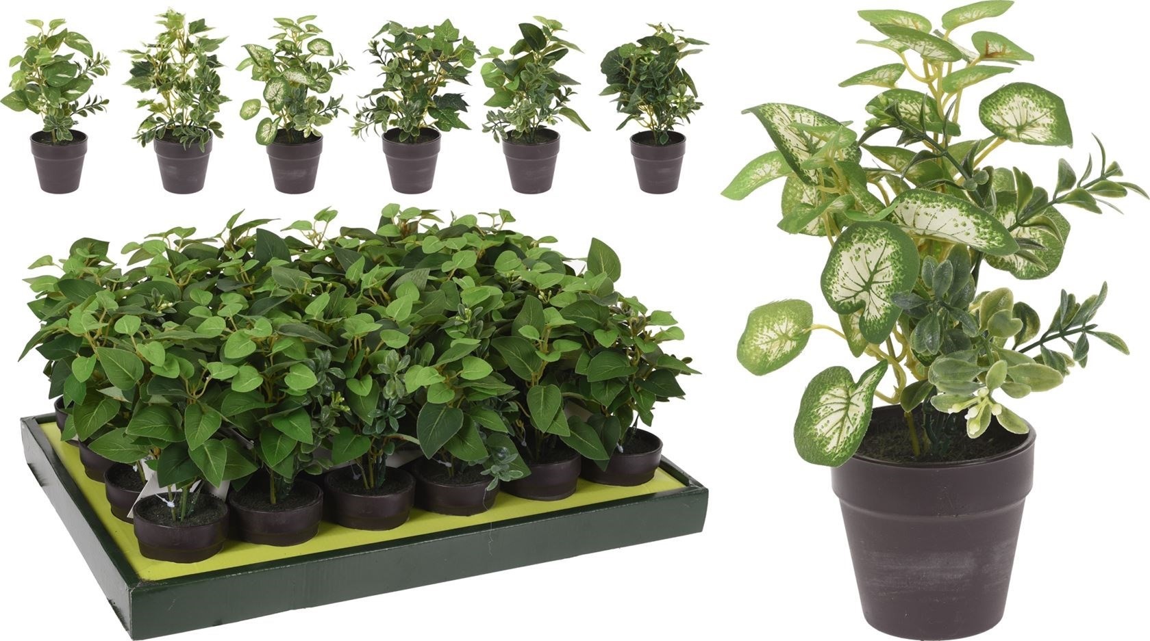 Kunstplant in Zwarte Pot 20cm 6 assorti