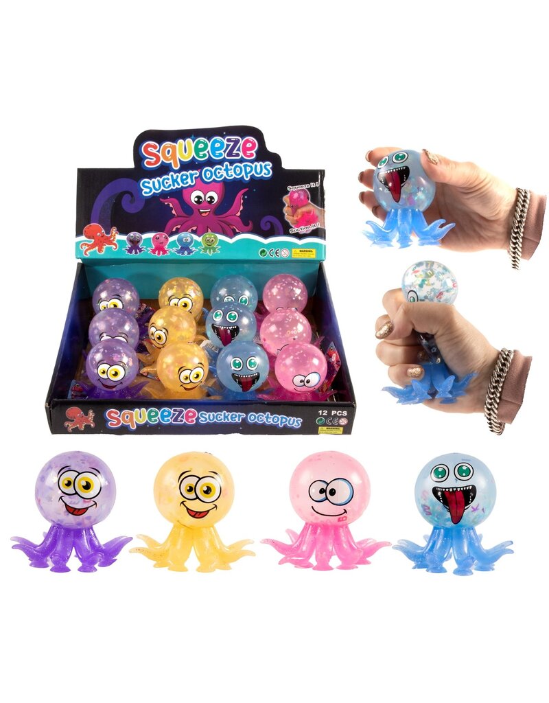 Squeeze Octopus 7,5cm. 4 assorti kleur