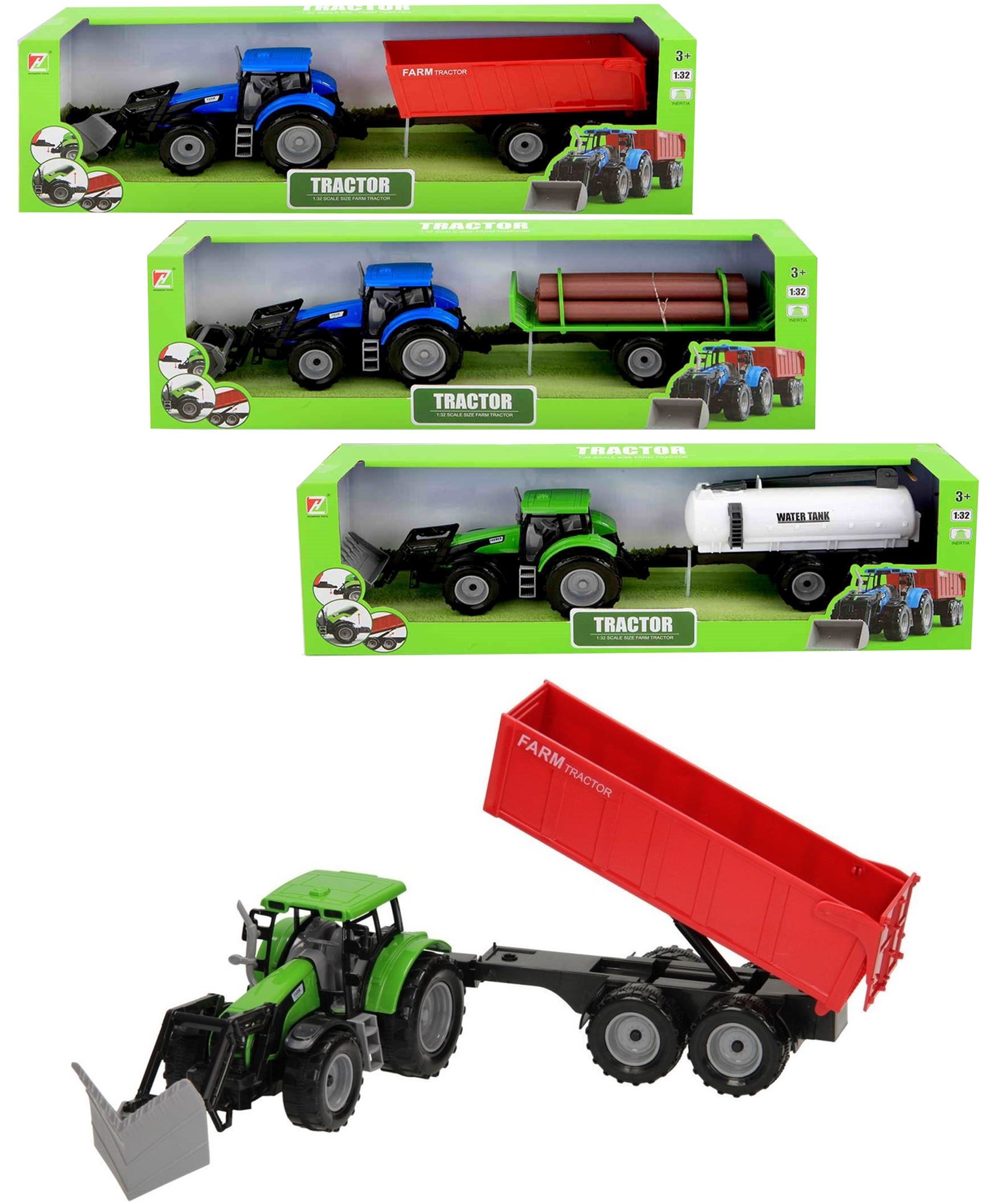 Tractor met Aanhanger 48cm 3 assorti model en kleur