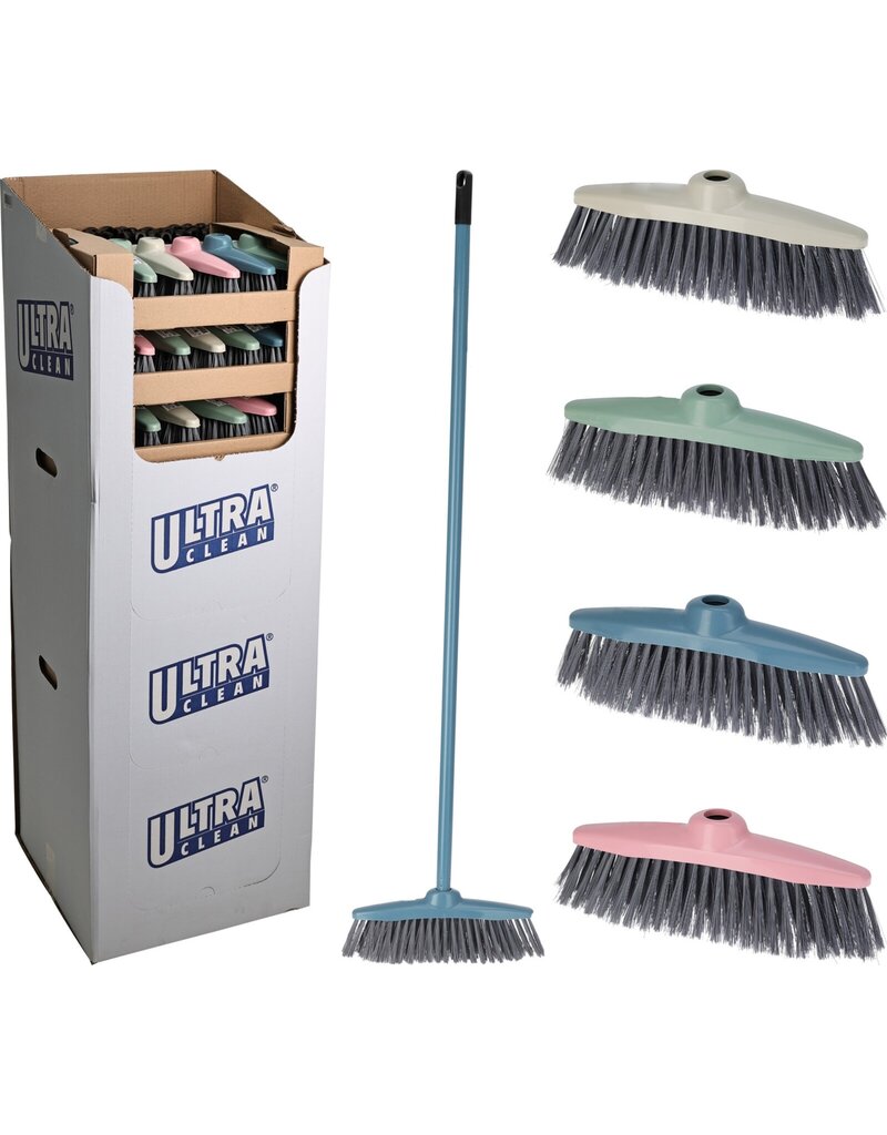 Bezem met steel 110cm. 4 assorti kleur