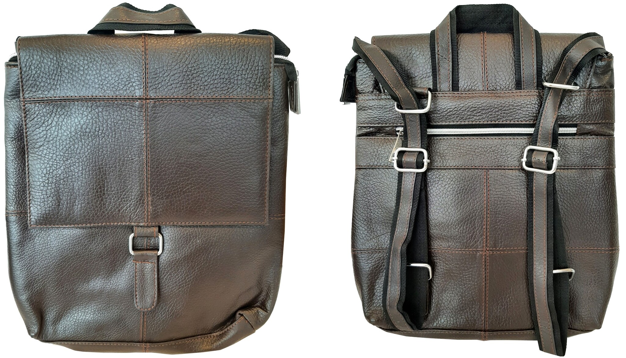 Leren Damestas/Rugzak 27x32cm. Donker Bruin