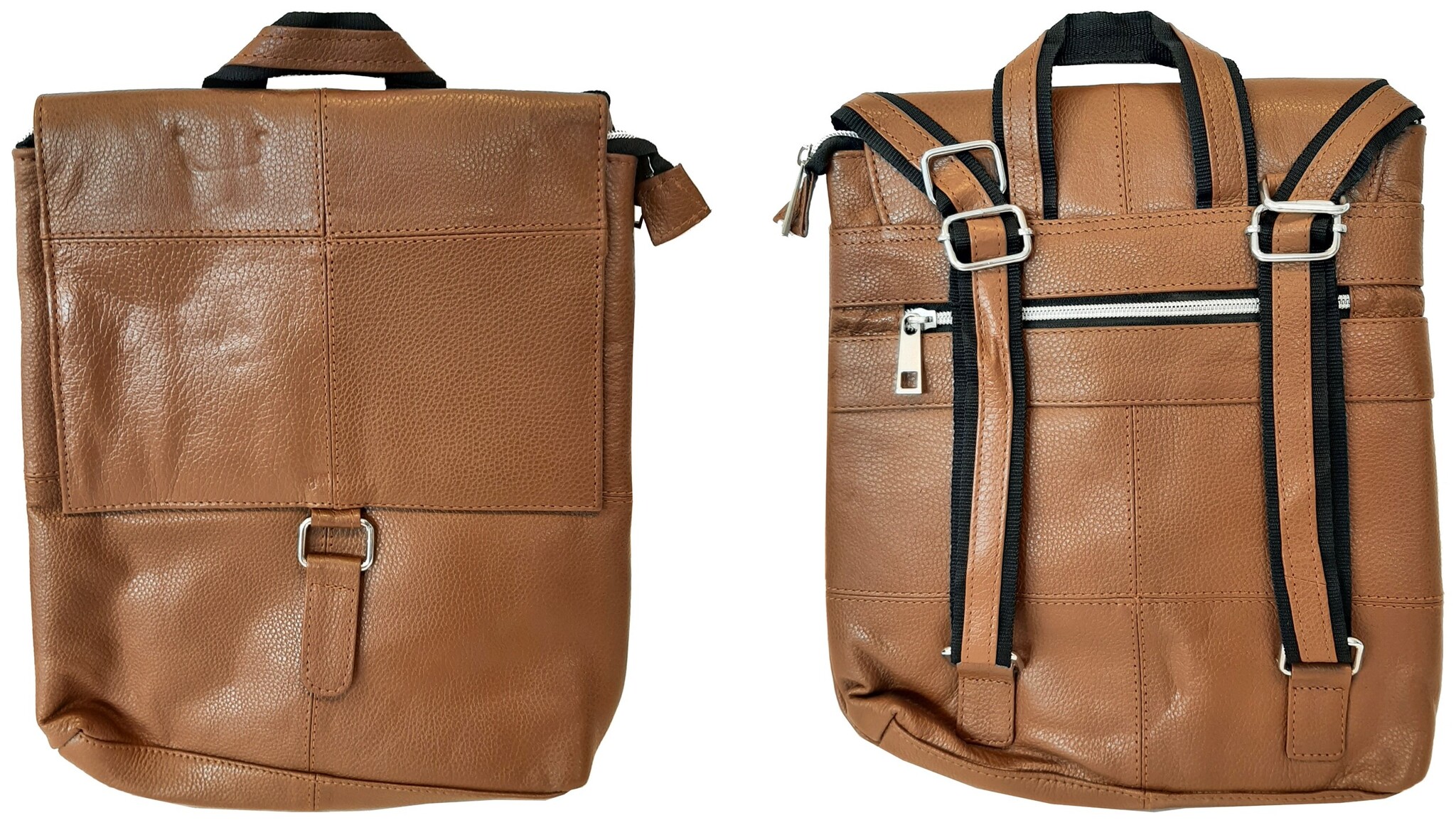 Leren Damestas/Rugzak 27x32cm. Cognac