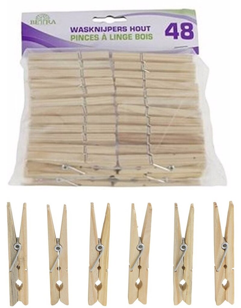 Wasknijpers Hout 48 stuks