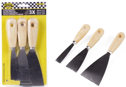 Plamuurmes met Houten Handvat Set 3 delig