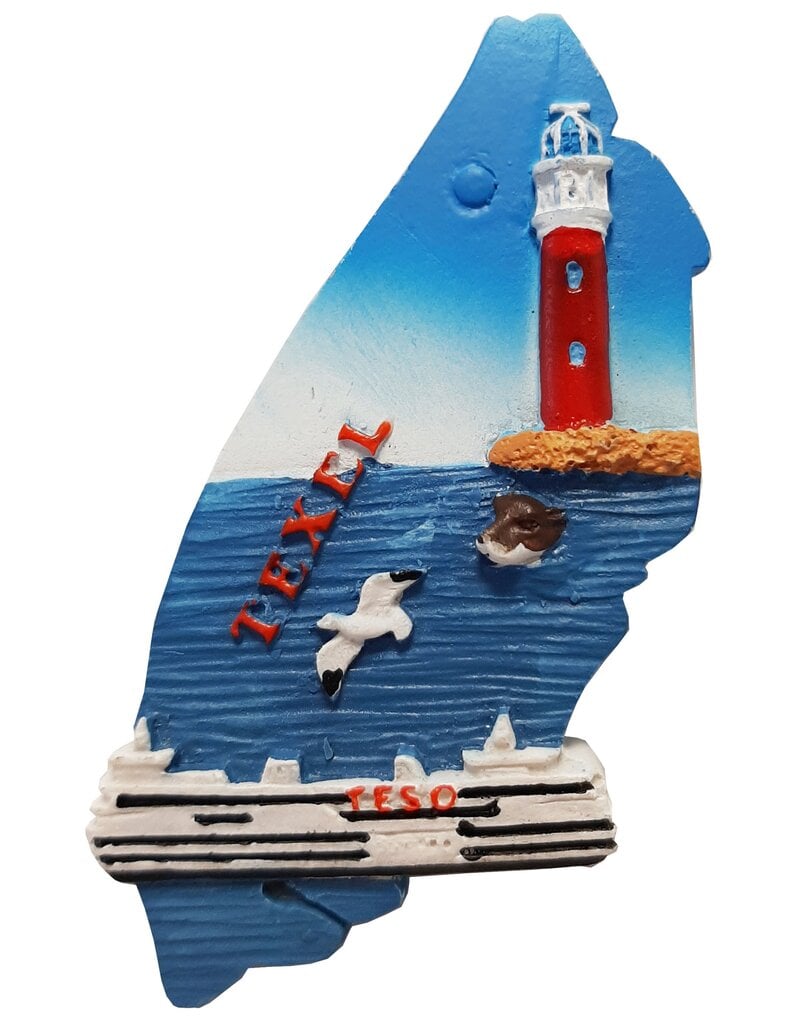 Magneet Texel met teso boot en vuurtoren 5x7cm.