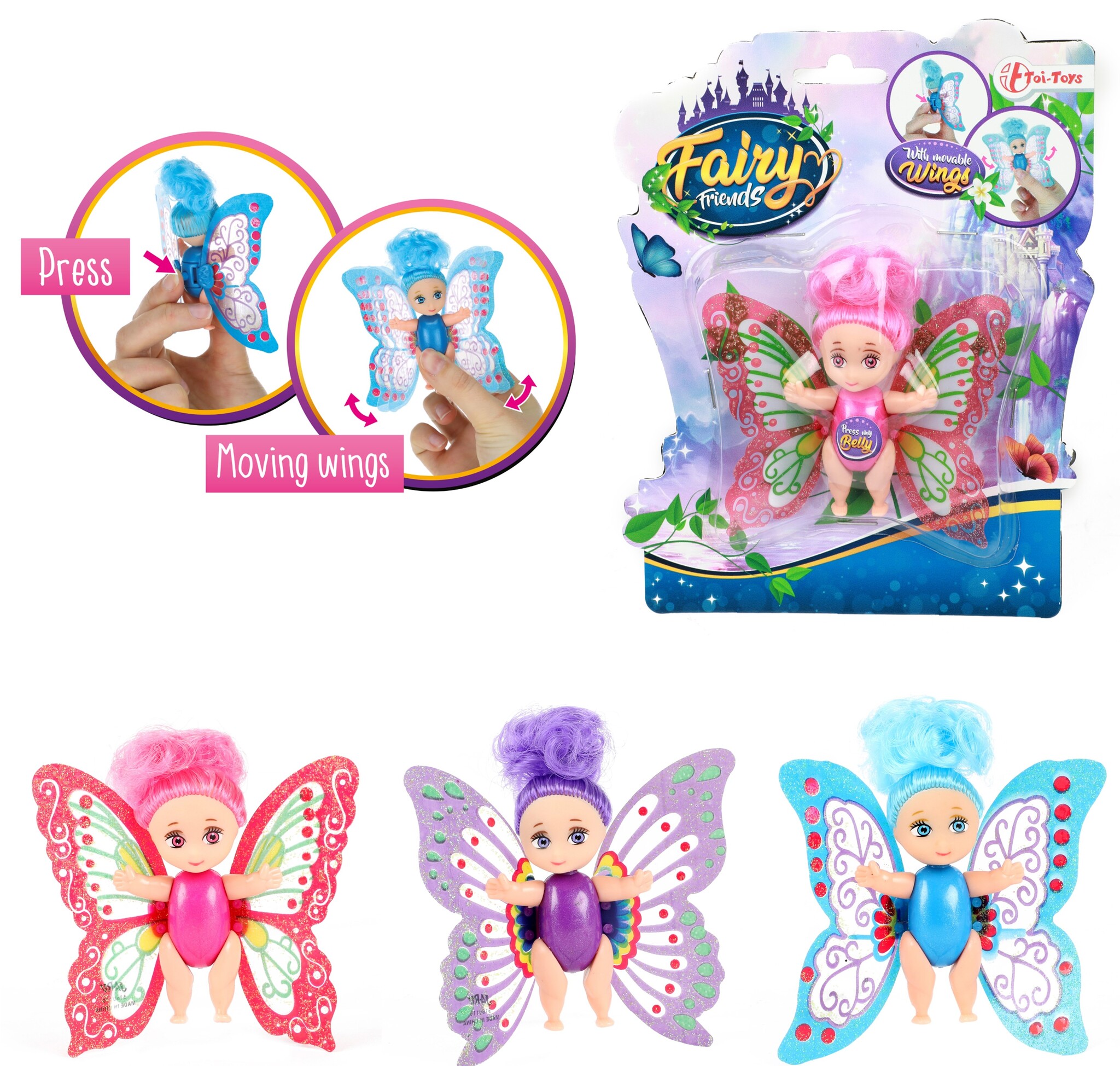 Fairy Friends Pop Fee 8cm met beweegbare vleugels 3 assorti