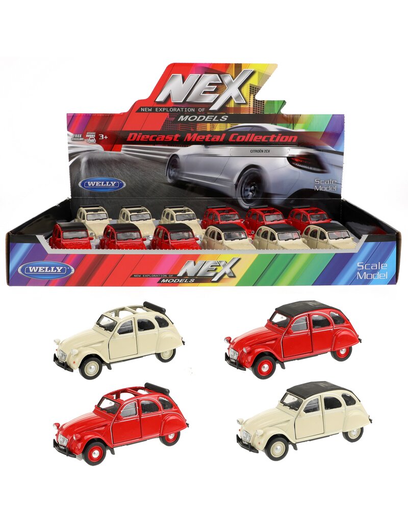 DieCast Citroen 2CV +zonnedak 11,5cm 2 ass model 2 ass kleur