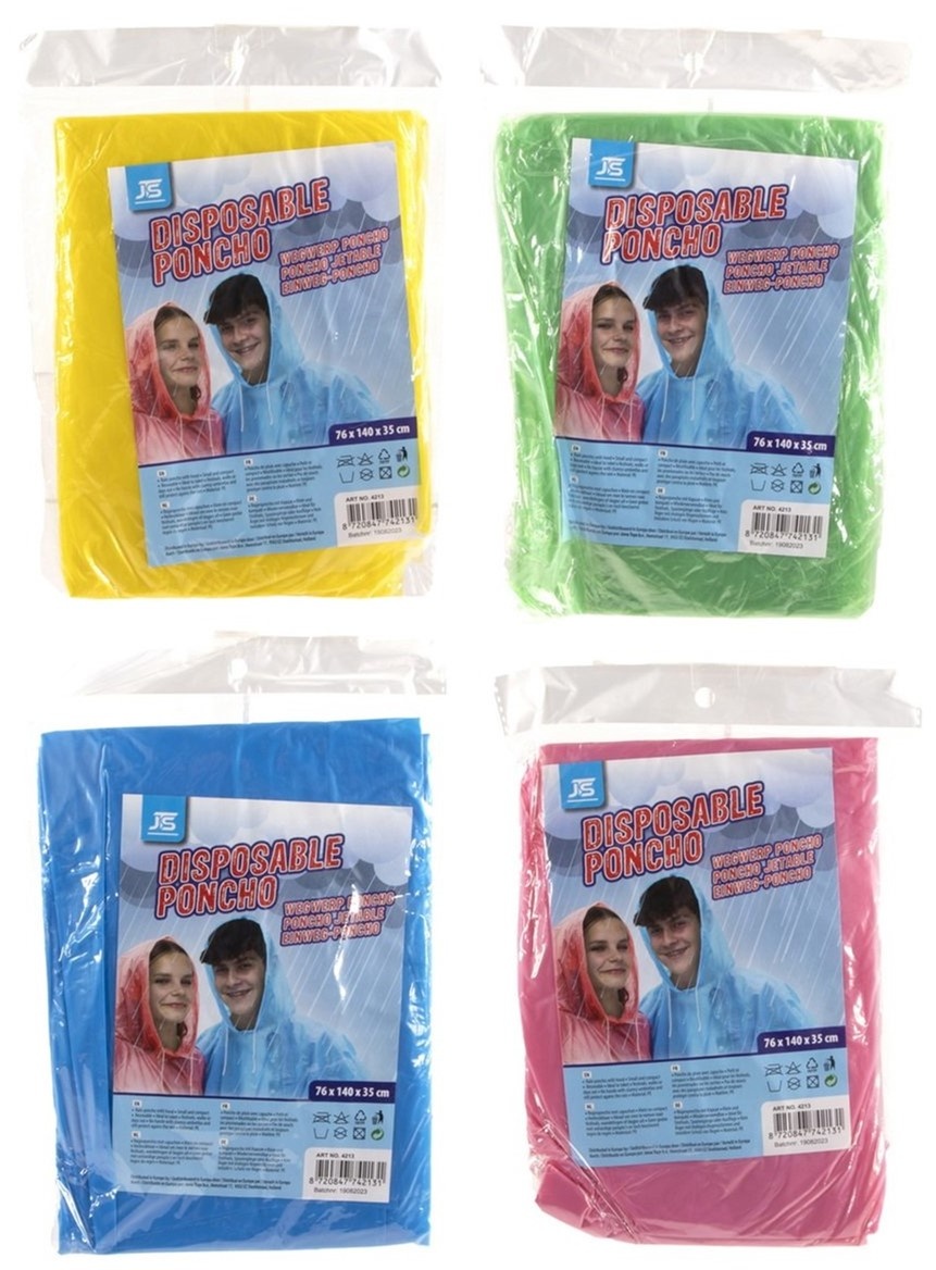 Poncho voor Volwassenen 76x140x35cm 4 assorti kleur