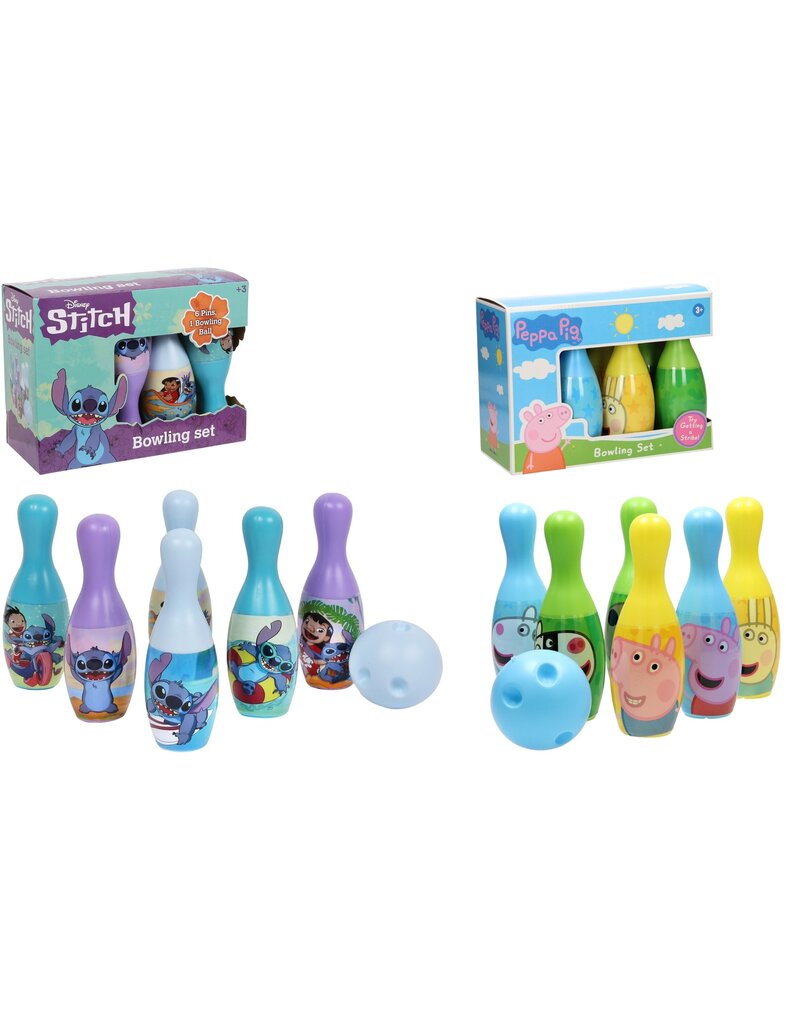 Bowlingset Stitch&Lilo of Peppa Pig 7-delig in wbox26x12x18cm