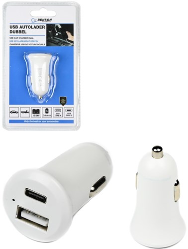 Auto Oplader USB-A + USB Type-C 3A 12-24V