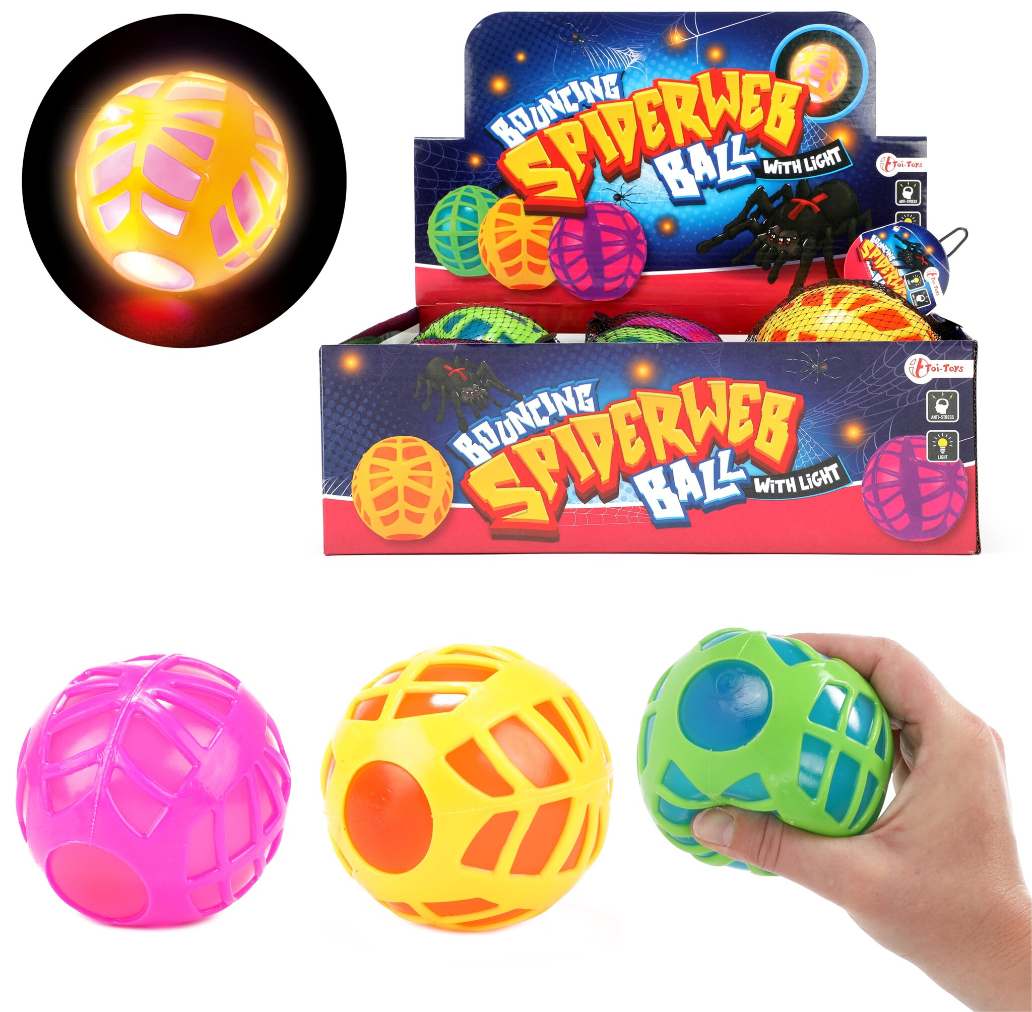 Stuiterbal Web 10cm met Licht 3 assorti kleur