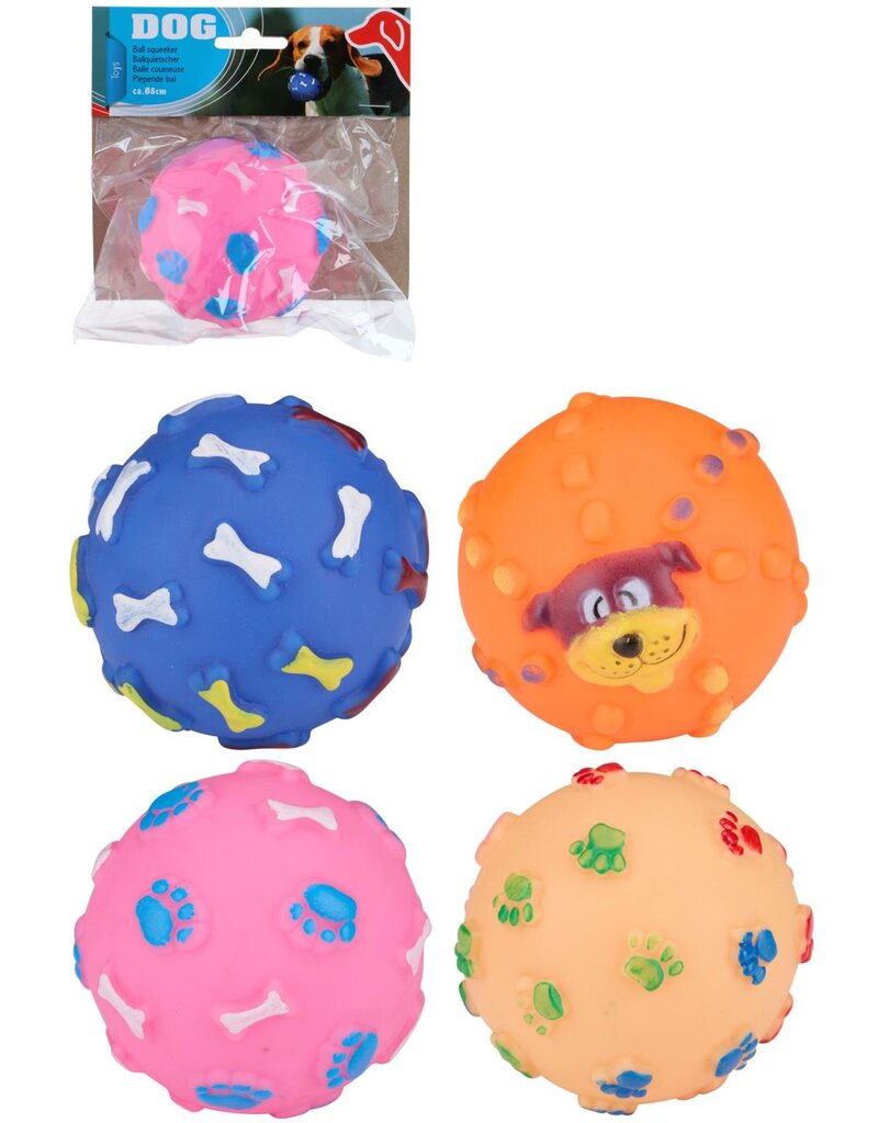 Honden Speelbal met piepgeluid 8x8x8cm 4 assorti design