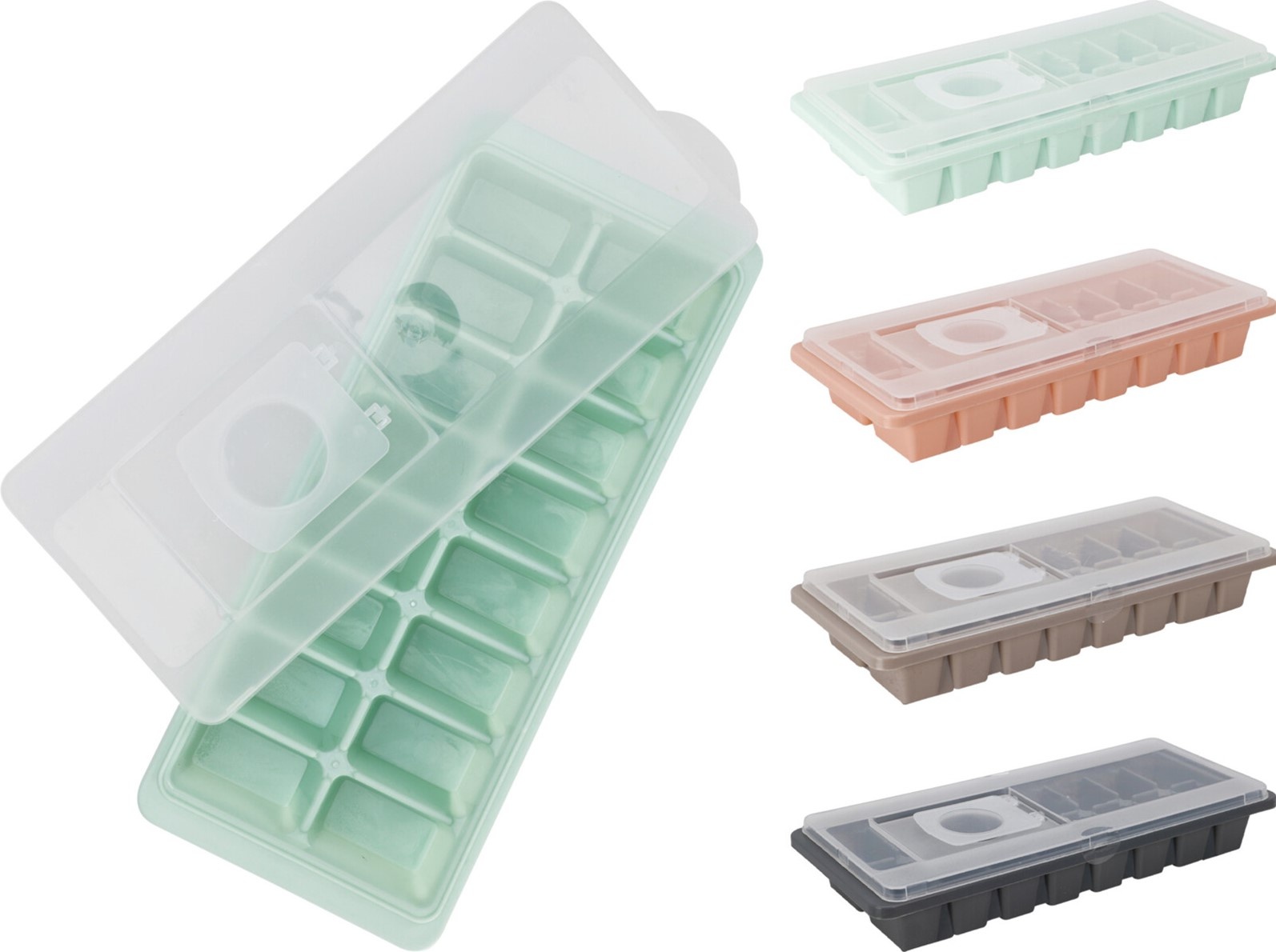 IJsblokjesmaker met deksel 26x10x4cm. 4 assorti kleur
