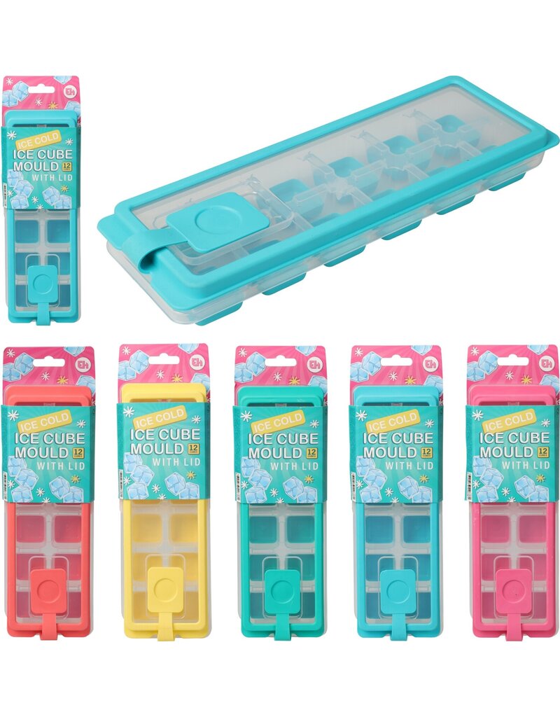 IJsblokjesmaker met deksel 26x10x4cm. 4 assorti kleur