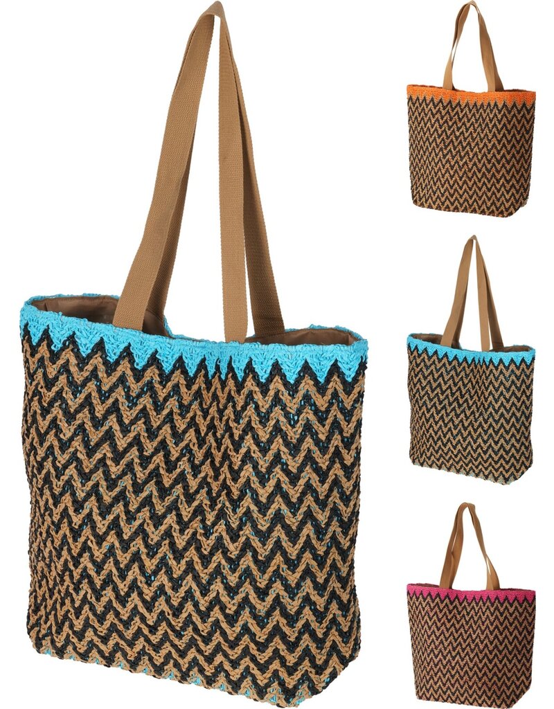 Strandtas 48x38cm 3 assorti zigzag design