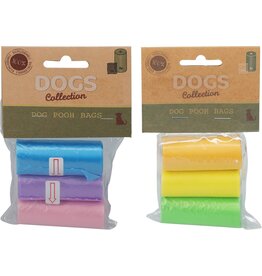 Hondenpoepzakjes 3 x 15 zakjes 2 assorti kleur