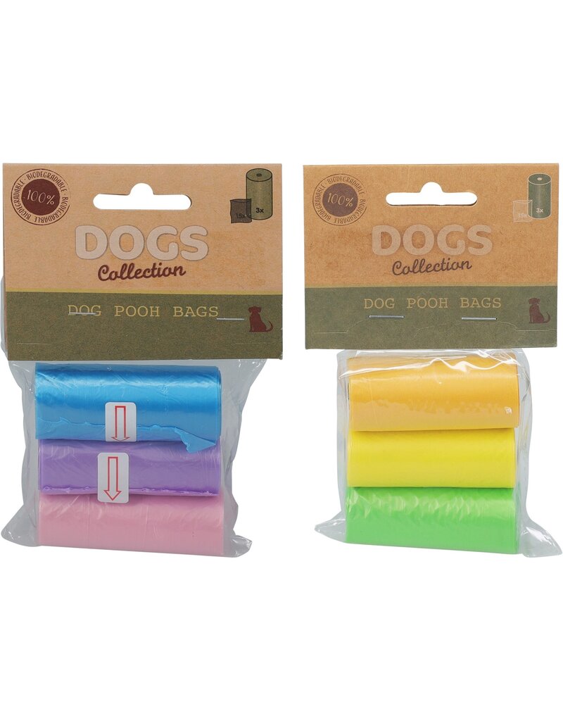 Hondenpoepzakjes 3 x 15 zakjes 2 assorti kleur