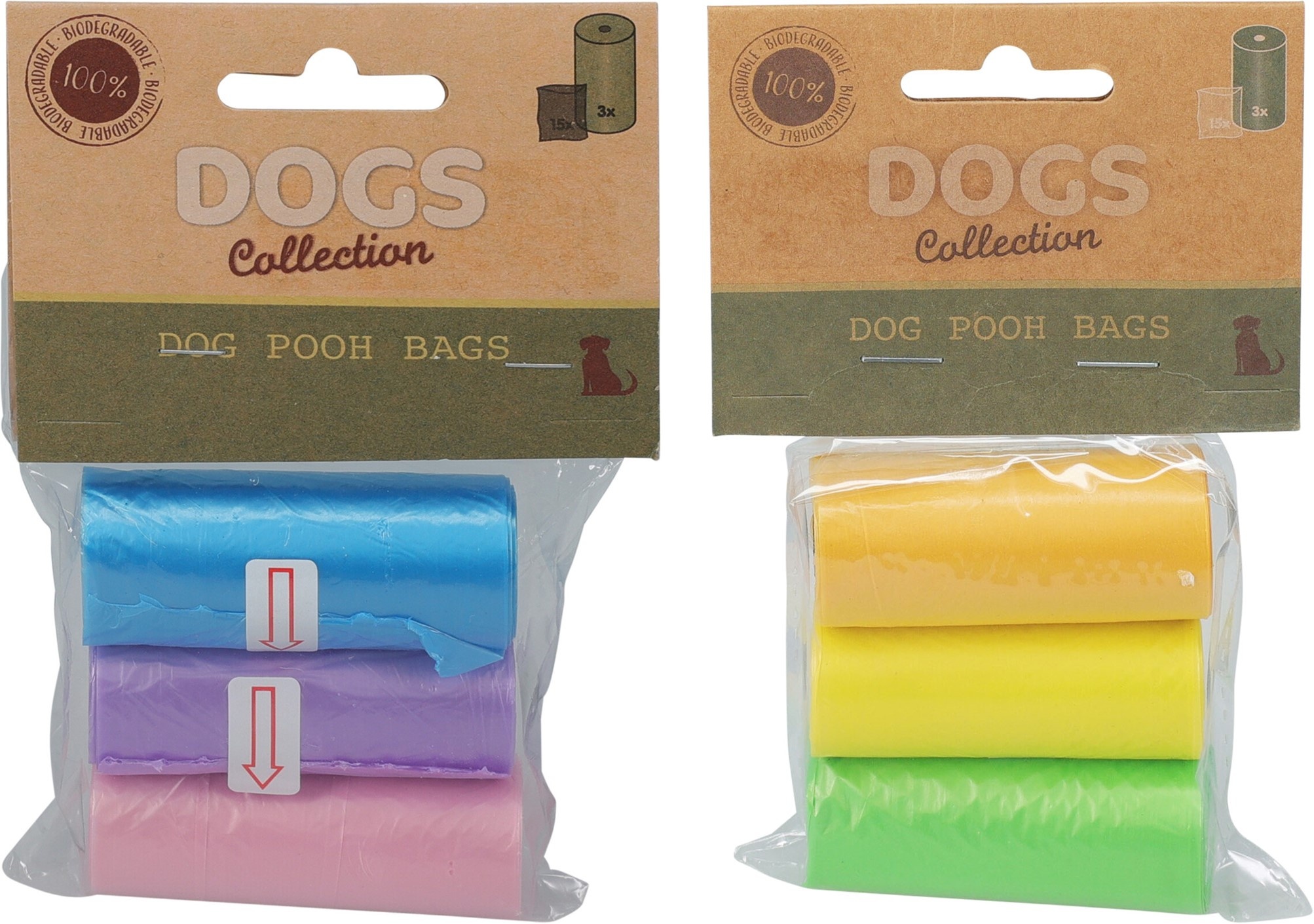 Hondenpoepzakjes 3 x 15 zakjes 2 assorti kleur
