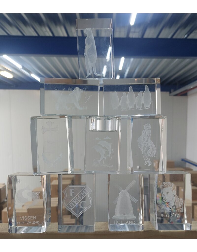 3d Laser Kristal Blok 5x5x8cm. assortie