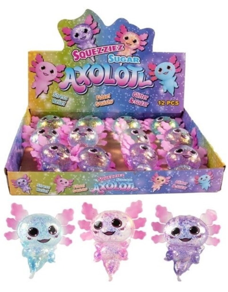 Squeeze Axolot Glitter 10cm 3 assorti kleur