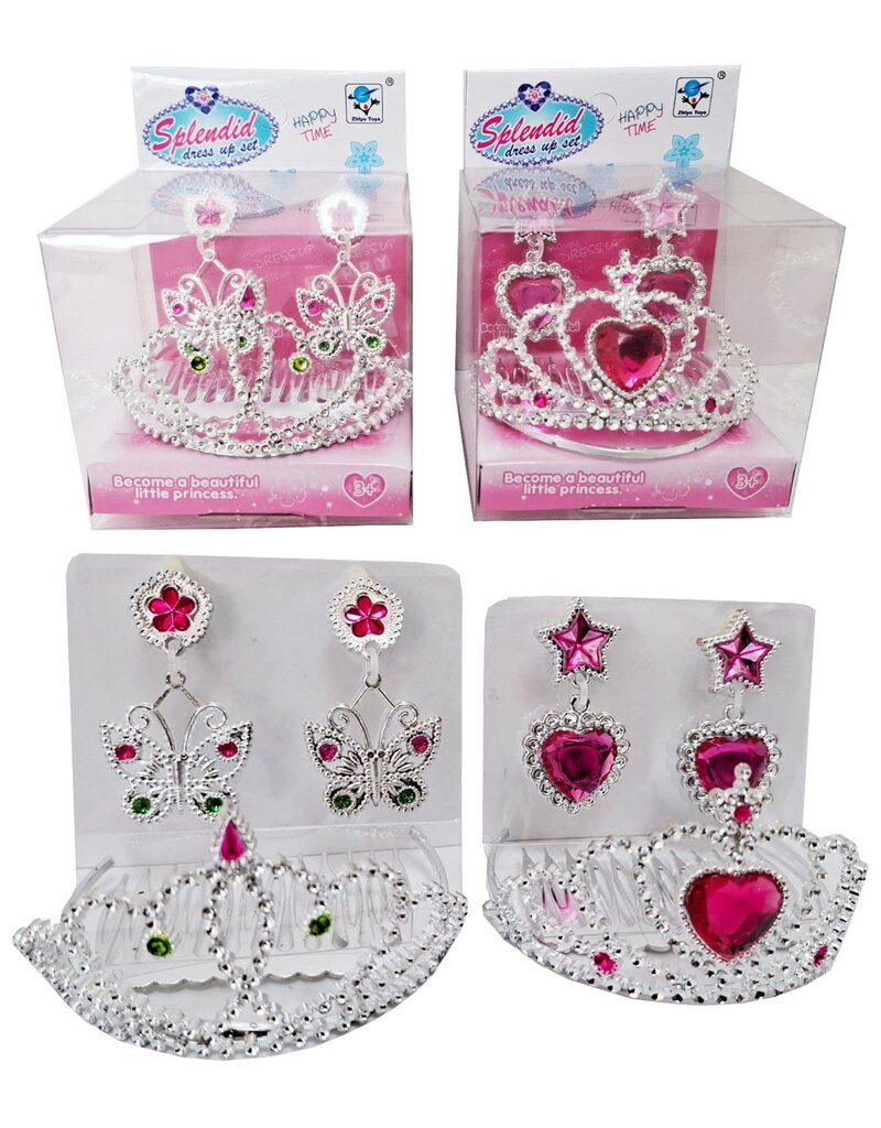 Tiara met Oorbellen in pvc box 8,5x6,5x11cm 2 assorti