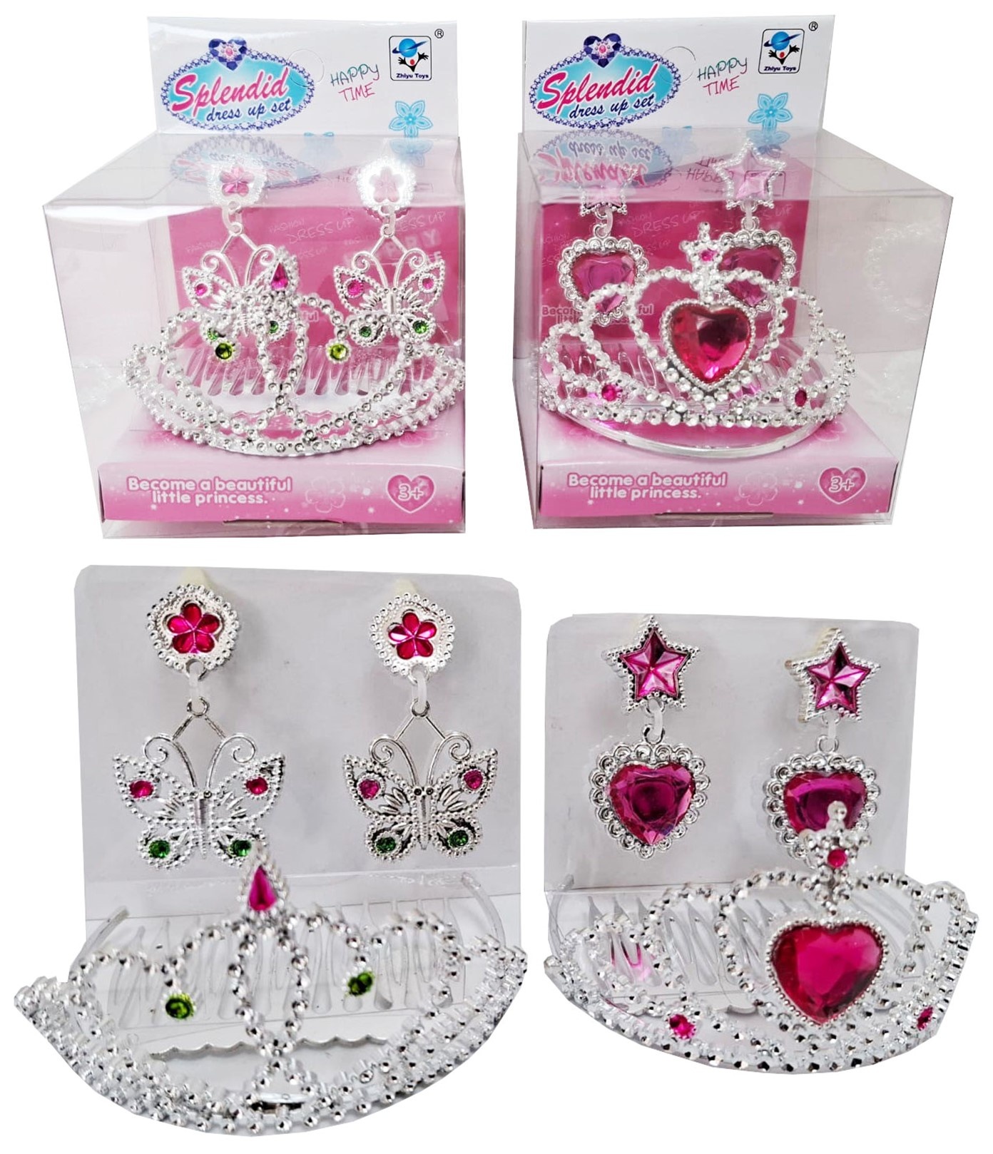 Tiara met Oorbellen in pvc box 8,5x6,5x11cm 2 assorti