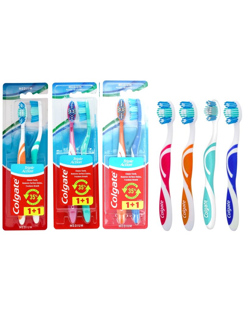 Colgate Tandenborstel Medium Triple Action 2 pack ass kleur