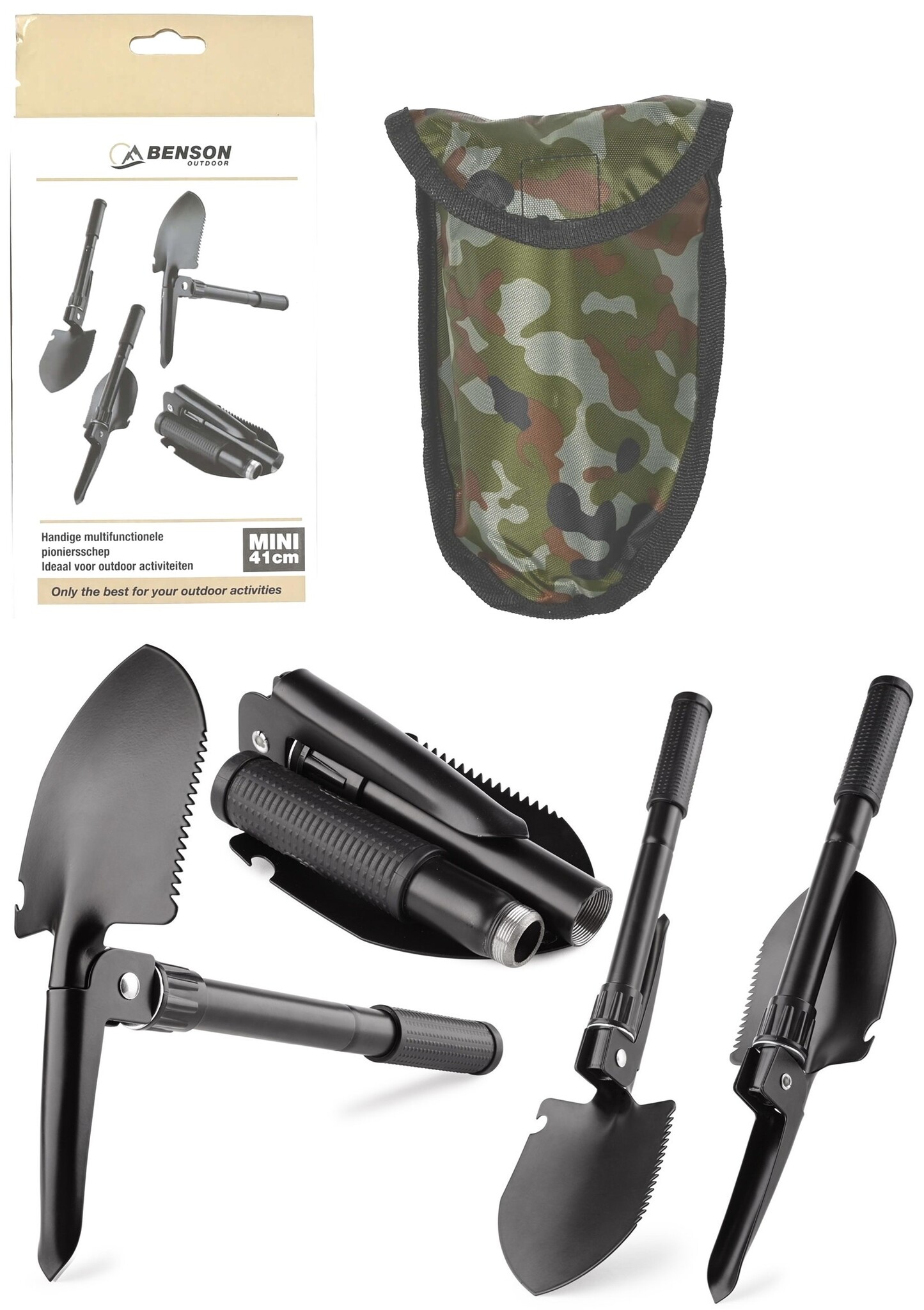 Opklapbare Schep Multifunctioneel 4-delig 41cm incl. tas