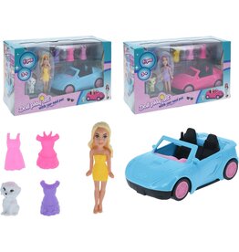 Poppen Speelset met Auto 5 delig 7x5x12cm 2 assorti