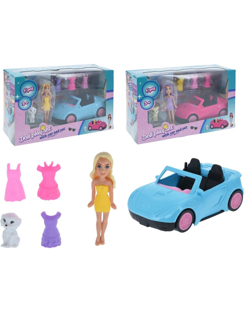Poppen Speelset met Auto 5 delig 7x5x12cm 2 assorti