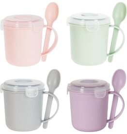 Soepbeker met Lepel 15x10x15cm 4 assorti kleur