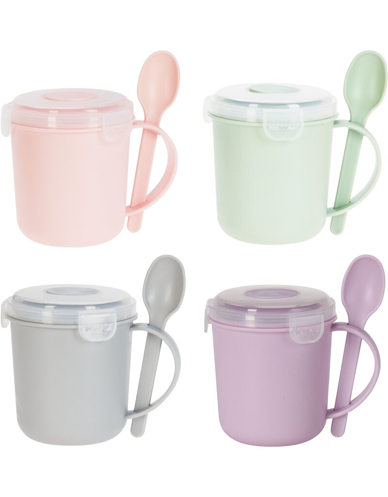 Soepbeker met Lepel 15x10x15cm 4 assorti kleur