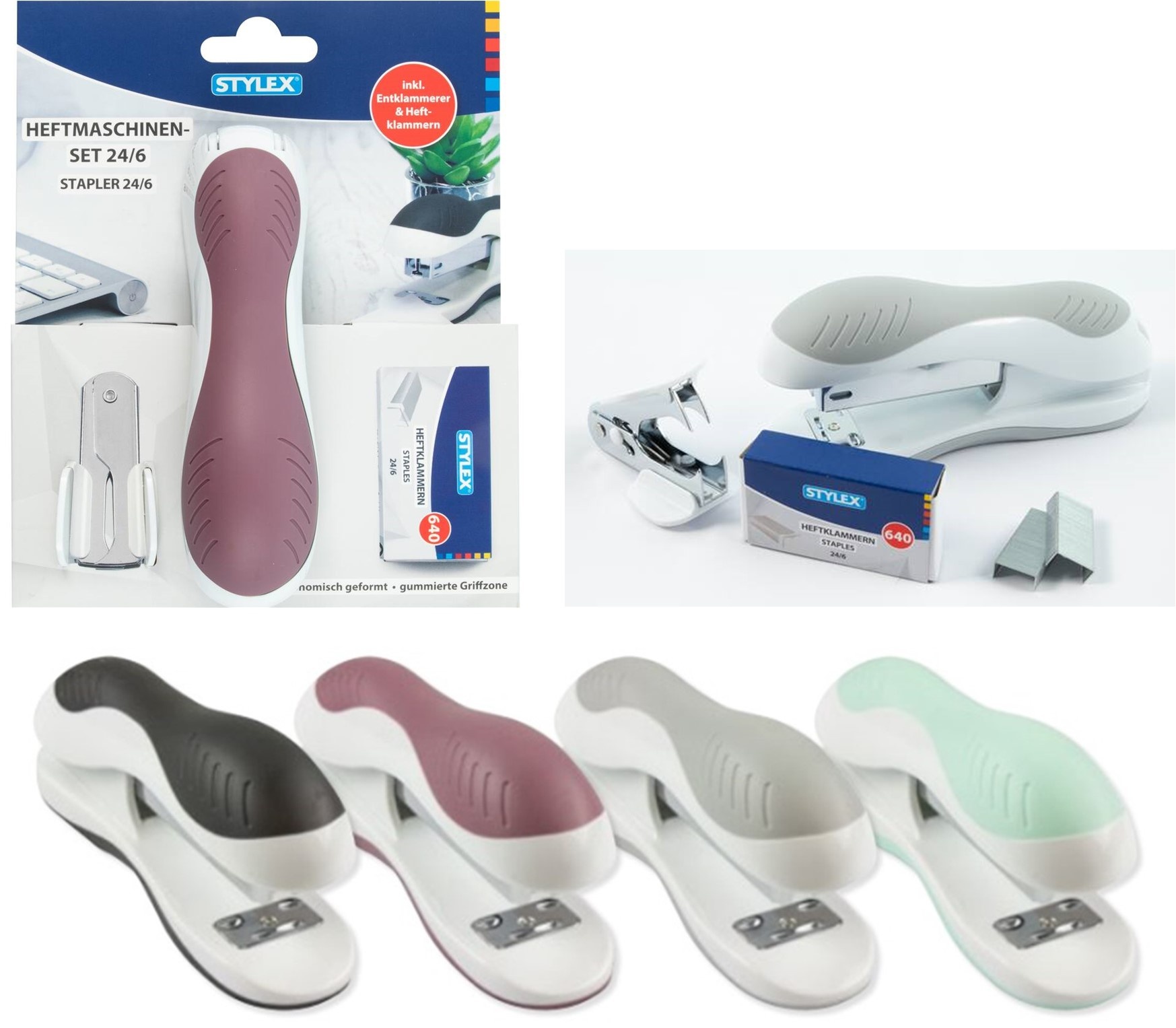 Nietmachine 24/6 incl. 640 nietjes & ontnieter 4 ass. kleur