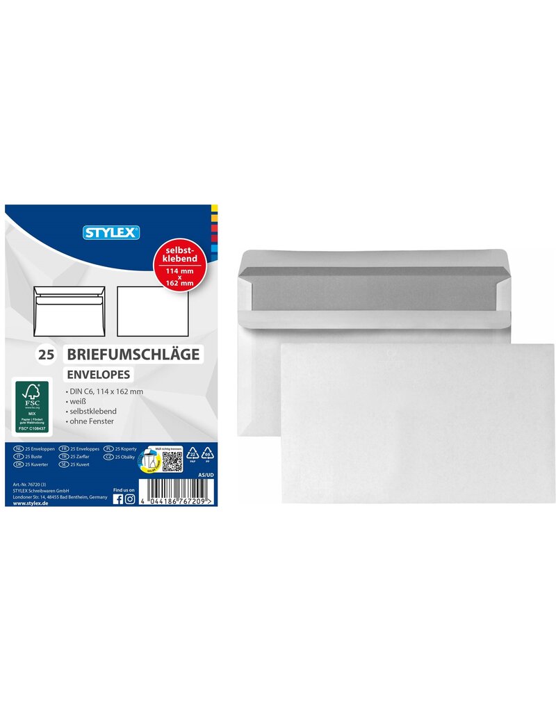 Envelloppen 25 stuks  wit zelfklevend 160x115mm