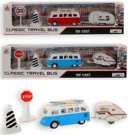DieCast Classic Travel Camper Bus 8,5cm + aanhanger en acc.
