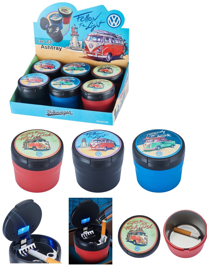 Asbak Auto VW design met LED Licht 7x7cm 3 assorti