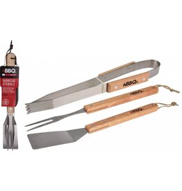 BBQ Gereedschap RVS Hout Set 3 delig