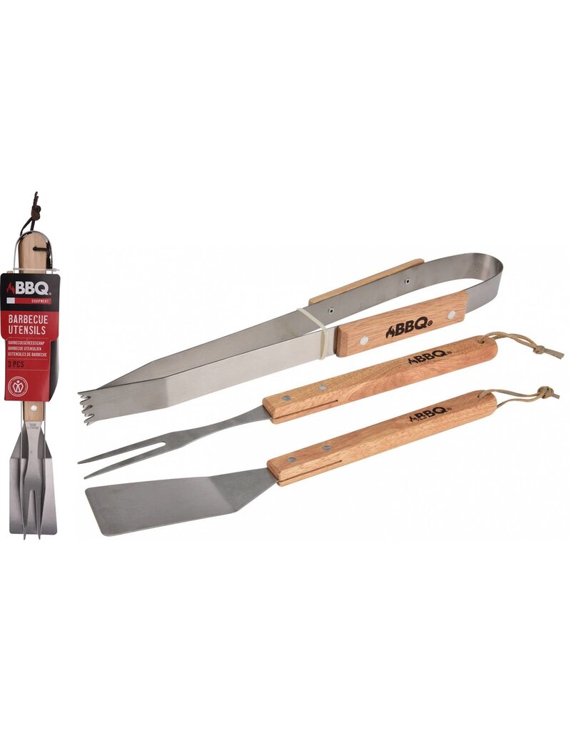 BBQ Gereedschap RVS Hout Set 3 delig