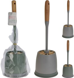 Toiletborstel in houder met bamboe handvat 2 assorti kleur