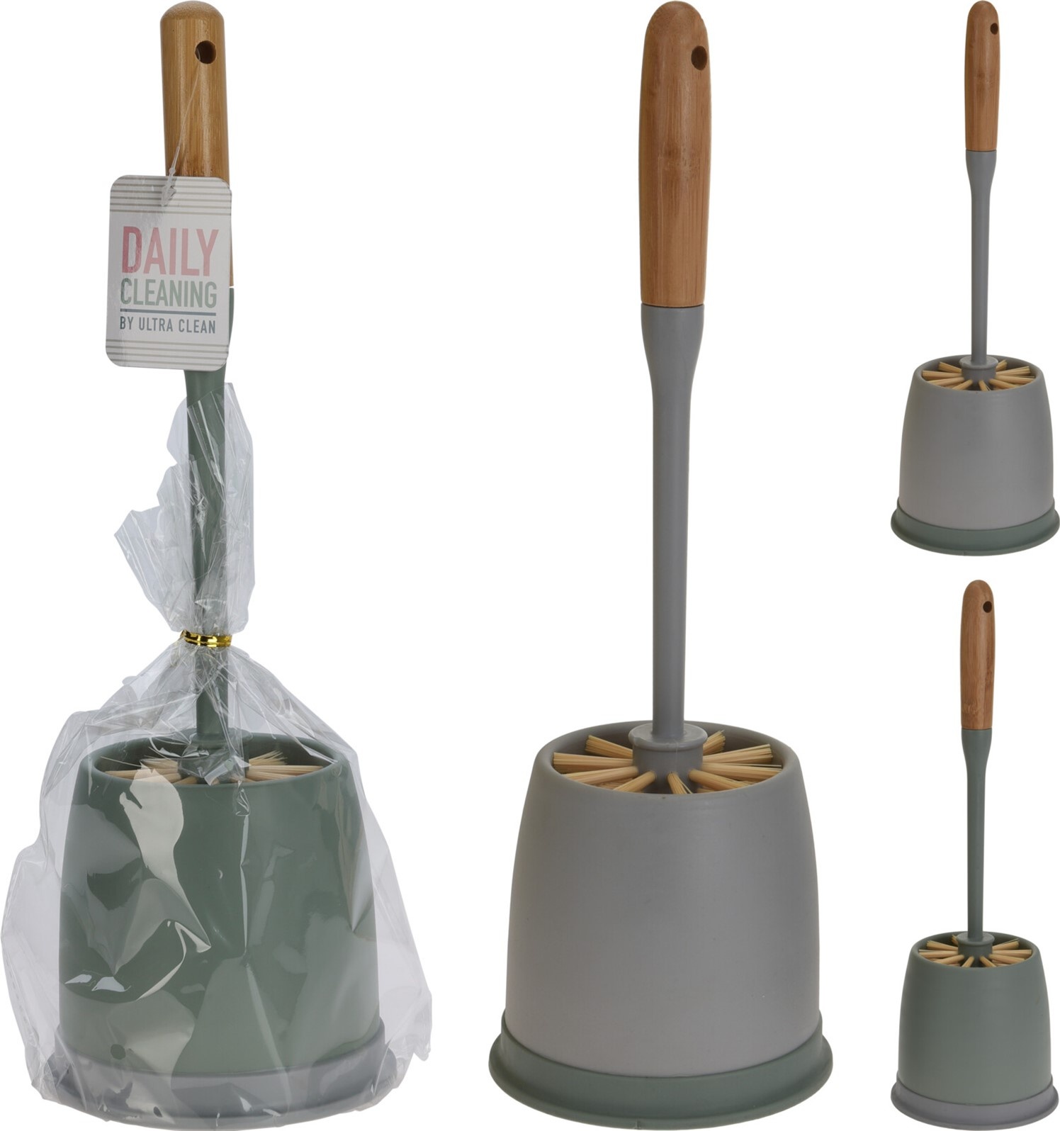 Toiletborstel in houder met bamboe handvat 2 assorti kleur