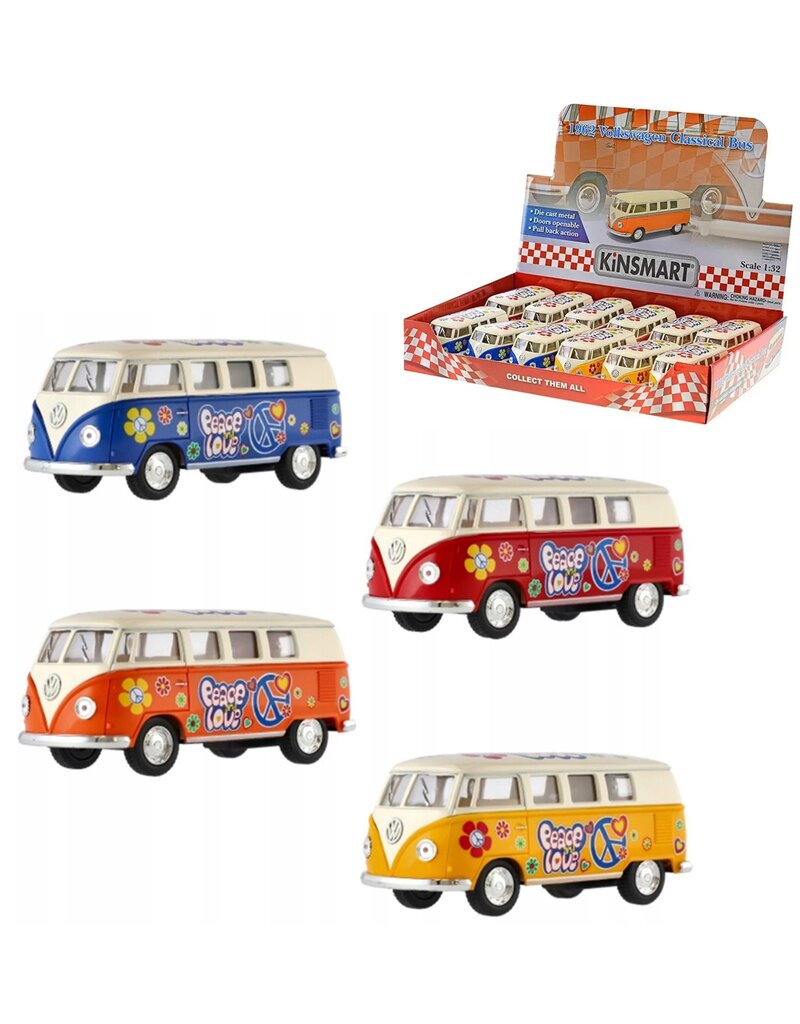 VW Bus FlowerPower print 11,5cm 1:32 4 assorti kleur